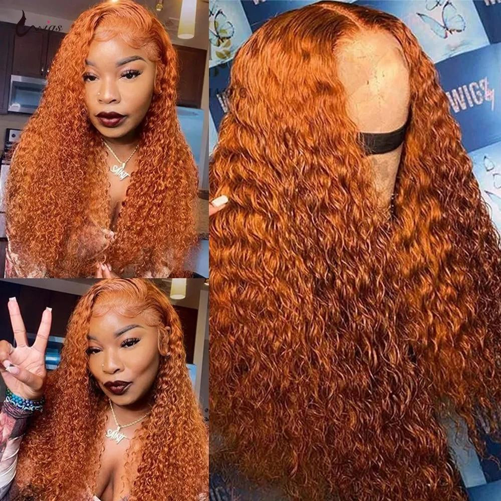 YUZHU Ginger Color 4X4 Deep Wave Human Hair Lace Front Wigs for Black Women