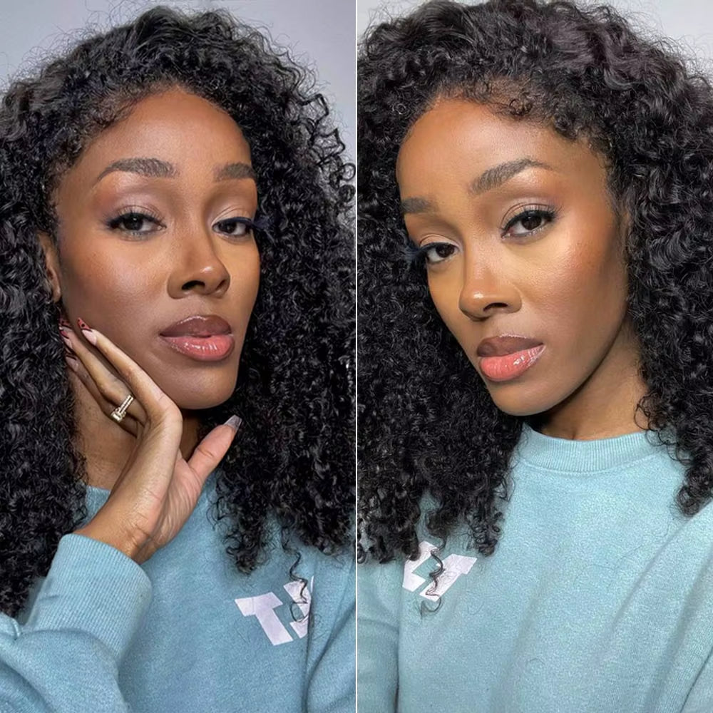 Short Bob Kinky Curly Human Hair Frontal Wig 4C Edges Lace Front Wigs Transparent 4X4 Closure Human Hair Wig Natural Hairline