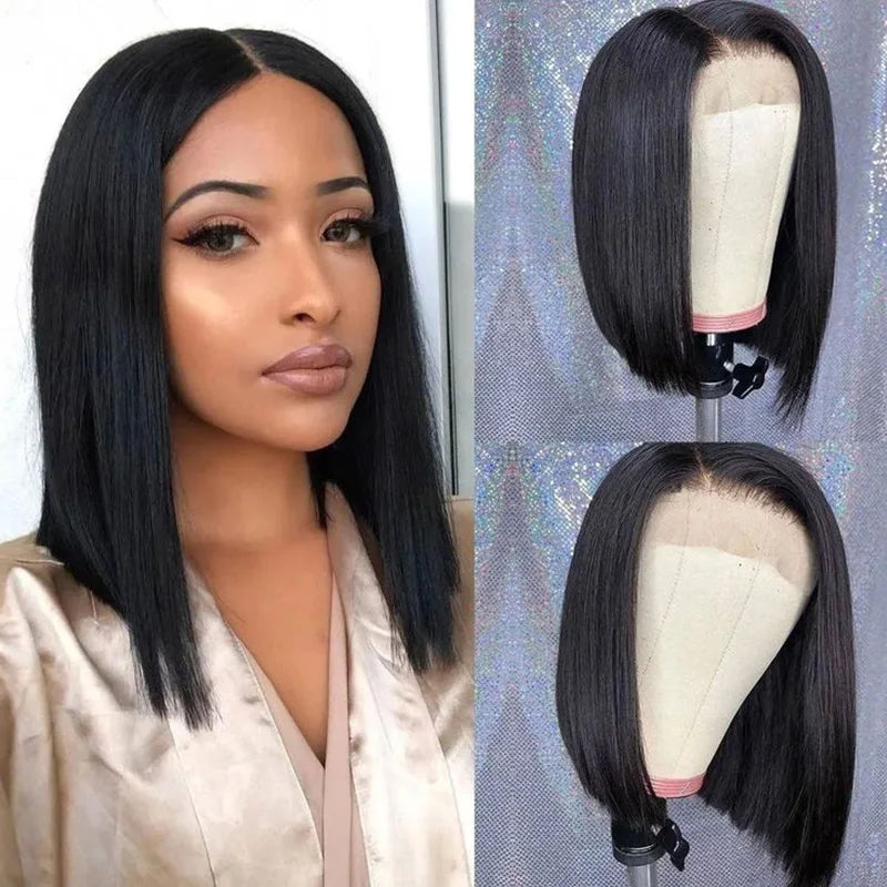 Cheap Short Bob Wigs Human Hair Lace Front Wigs for Black Women Wholesale Raw Indian Remy Pre Plucked Straight Hair Wig Vendor