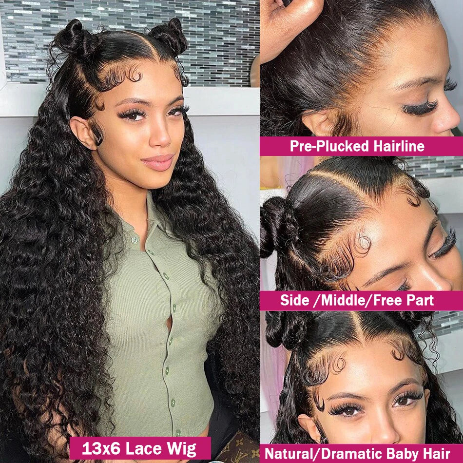 HD Deep Wave 13X4 Lace Frontal Human Hair Wig on Sale 28 30 32 Inch Brazilian Remy 200% Density Curly 4X4 Closure Wigs for Women