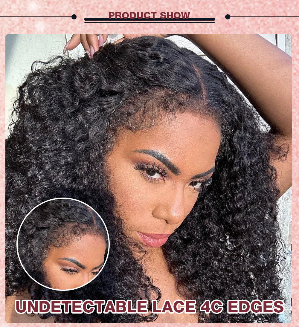 Type 4C Edges Hairline Wig Deep Curly Hair Invisible HD Lace Front Human Hair Wigs with Curly Edges 220%