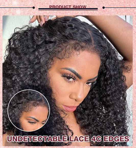 Type 4C Edges Hairline Wig Deep Curly Hair Invisible HD Lace Front Human Hair Wigs with Curly Edges 220%