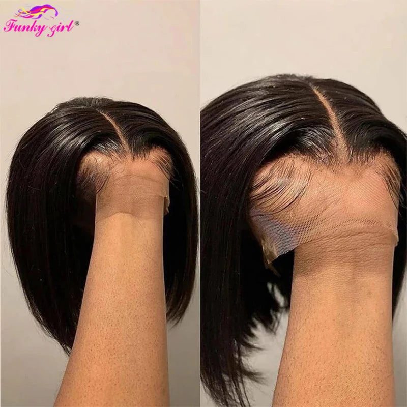 Brazilian Straight Bob Wig Human Hair Lace Front Wigs Pre-Pucked Short Bob Lace Part Wig for Women Human Hair Wigs