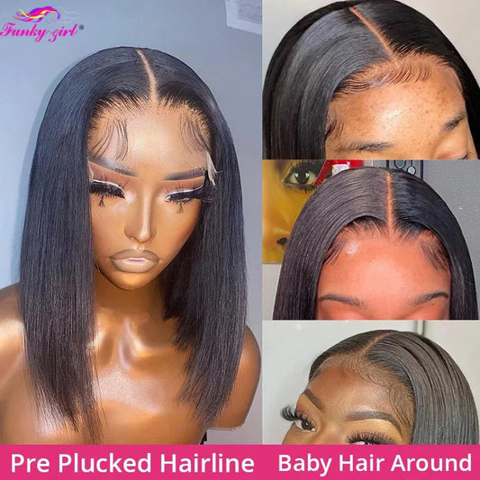 Brazilian Straight Bob Wig Human Hair Lace Front Wigs Pre-Pucked Short Bob Lace Part Wig for Women Human Hair Wigs