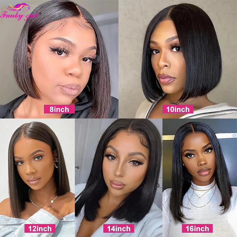 Brazilian Straight Bob Wig Human Hair Lace Front Wigs Pre-Pucked Short Bob Lace Part Wig for Women Human Hair Wigs