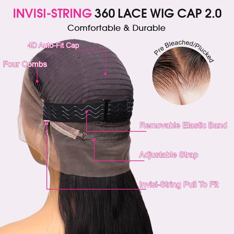 220% Density Glueless 360 Lace Frontal Wigs with Hidden Elastic String Ready & Go Affordable Snug Fit Human Hair Wigs Special Sale