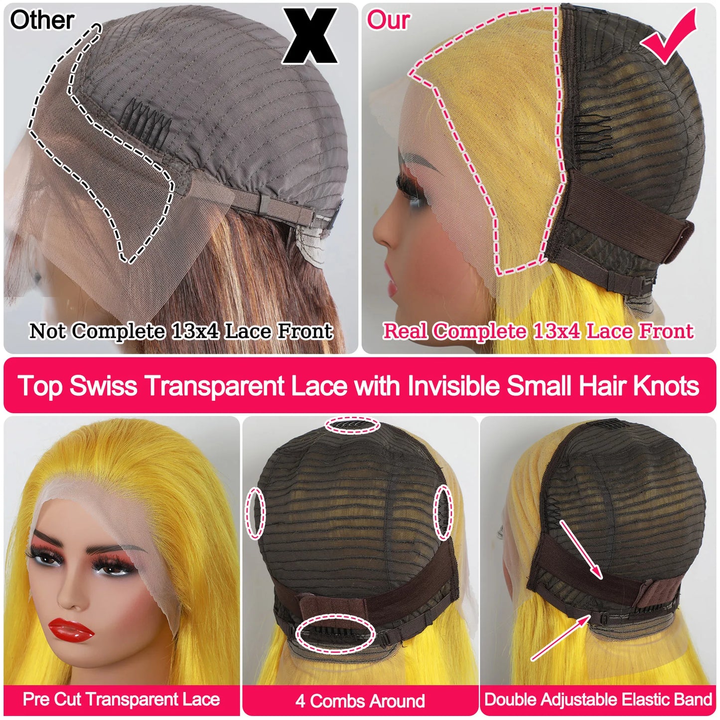 Yellow Bob Wig Human Hair 13X4 Transparent Lace Front Human Hair Wigs 180% Density Brazilian Remy Human Hair Short Lace Bob Wig