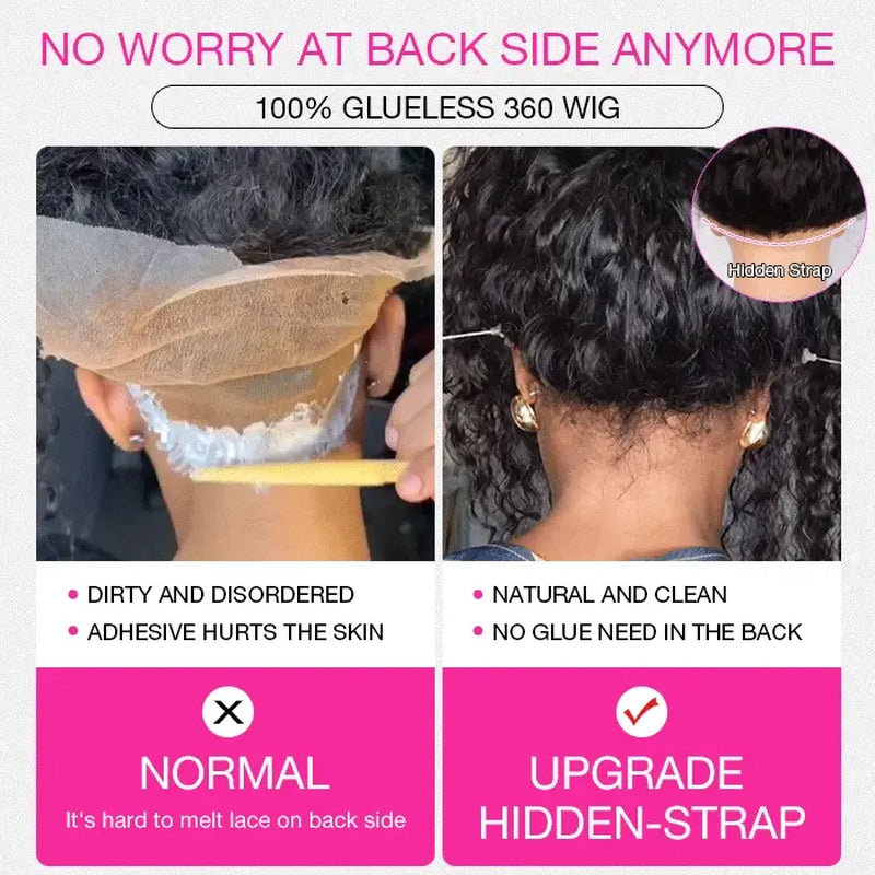 220% Density Glueless 360 Lace Frontal Wigs with Hidden Elastic String Ready & Go Affordable Snug Fit Human Hair Wigs Special Sale