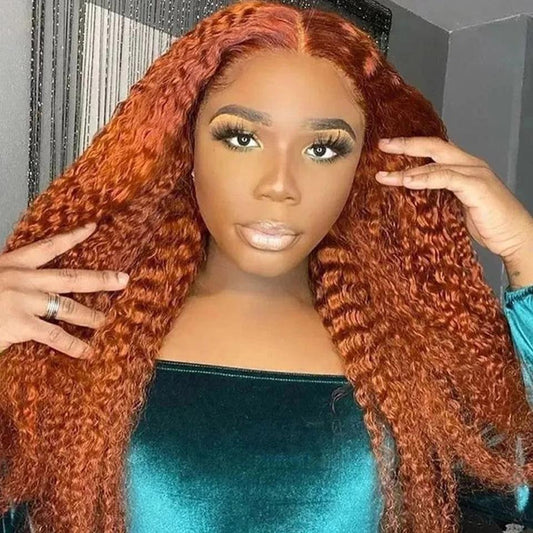 YUZHU Ginger Color 4X4 Deep Wave Human Hair Lace Front Wigs for Black Women
