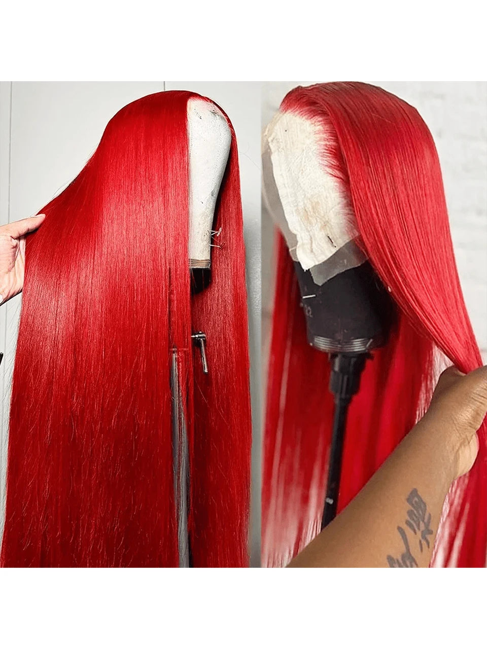 Red Lace Front Wigs Human Hair Straight 13X4 HD Lace Frontal Wigs Human Hair Burgundy Red Wig Pre Plucked with Baby Hair 250% Density Red Colored Straight Glueless Wigs for Women 32 Inch