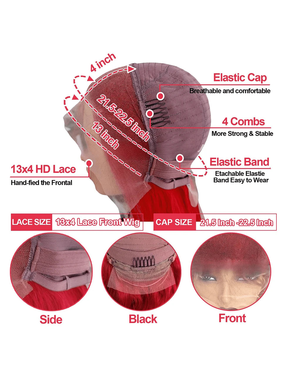 Red Lace Front Wigs Human Hair Straight 13X4 HD Lace Frontal Wigs Human Hair Burgundy Red Wig Pre Plucked with Baby Hair 250% Density Red Colored Straight Glueless Wigs for Women 32 Inch