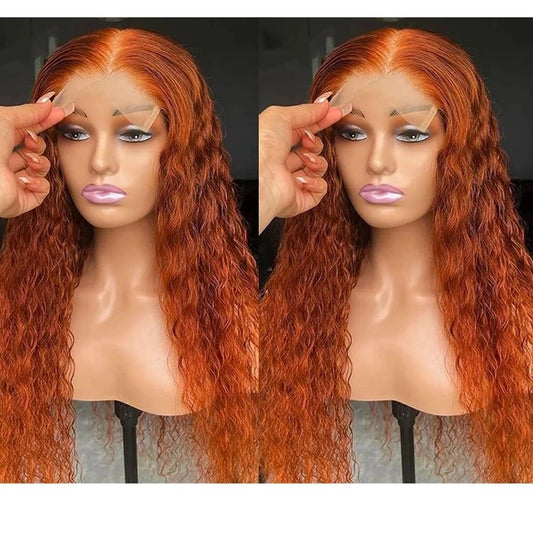 YUZHU Ginger Color 4X4 Deep Wave Human Hair Lace Front Wigs for Black Women