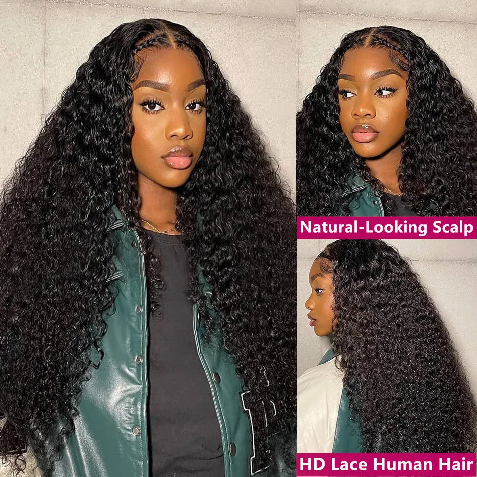 HD Deep Wave 13X4 Lace Frontal Human Hair Wig on Sale 28 30 32 Inch Brazilian Remy 200% Density Curly 4X4 Closure Wigs for Women