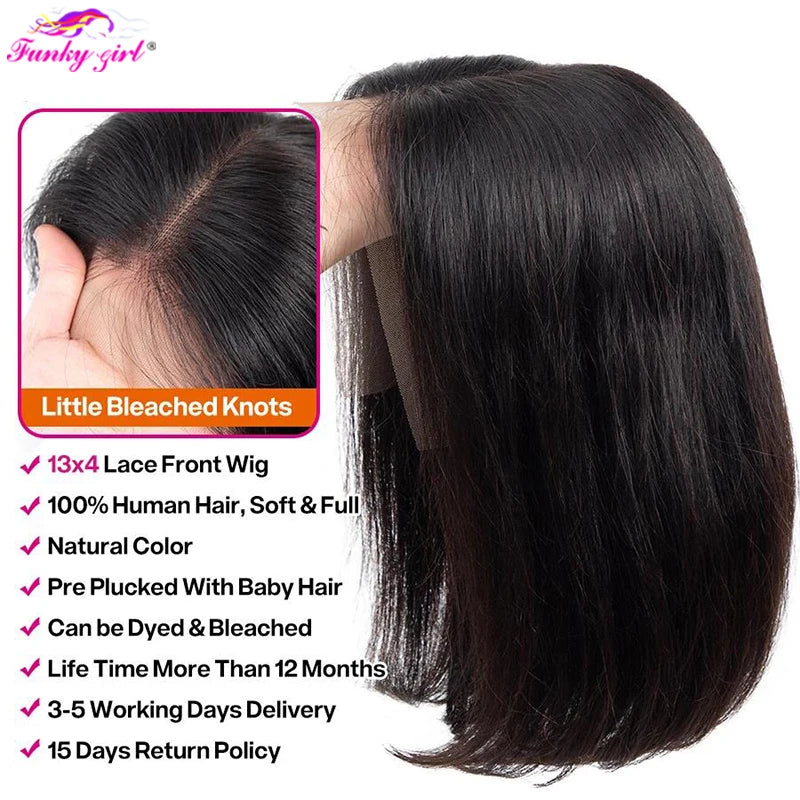 Brazilian Straight Bob Wig Human Hair Lace Front Wigs Pre-Pucked Short Bob Lace Part Wig for Women Human Hair Wigs
