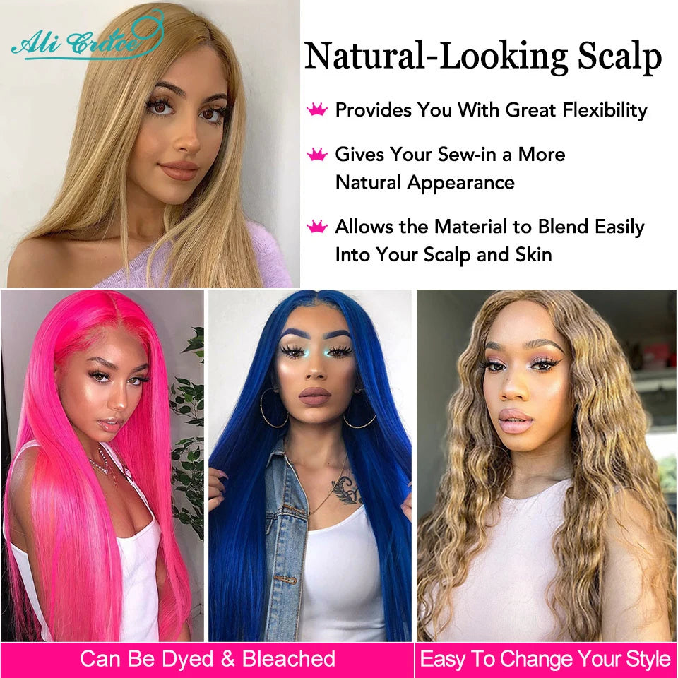 Brown Blonde Color 27 Straight Lace Closure Wig with Baby Hair  24 Inch Pre-Plucked Brazilian Straight 4X4 Closure Wig