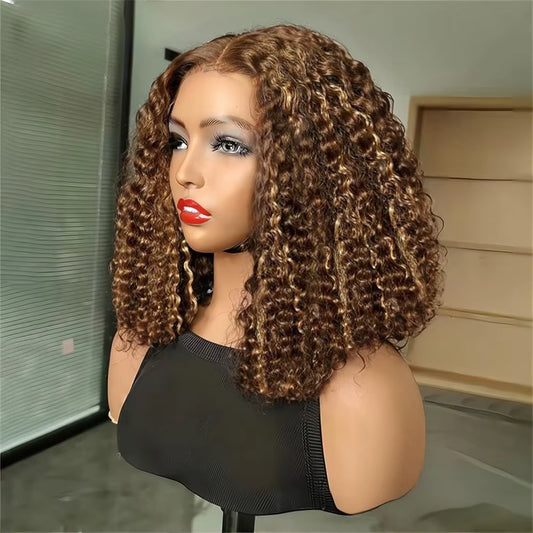 Highlight Deep Wave Short Bob Wig 4/27 Color Curly 13X4 Lace Front Wig Brazilian 100% Human Hair Water Wave Lace Frontal Bob Wig