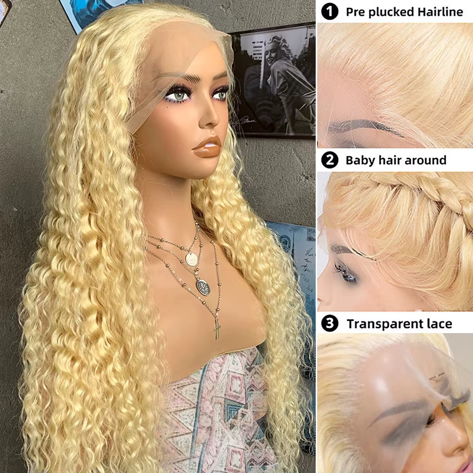 30 38 Inch Blonde 613 Hd Lace Frontal Wig 13X6 Curly Lace Front 100% Human Hair Wig 13X4 Water Deep Wave Wigs for Women