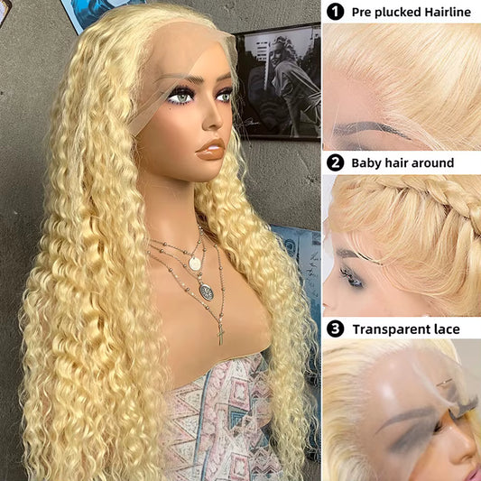 30 38 Inch Blonde 613 Hd Lace Frontal Wig 13X6 Curly Lace Front 100% Human Hair Wig 13X4 Water Deep Wave Wigs for Women