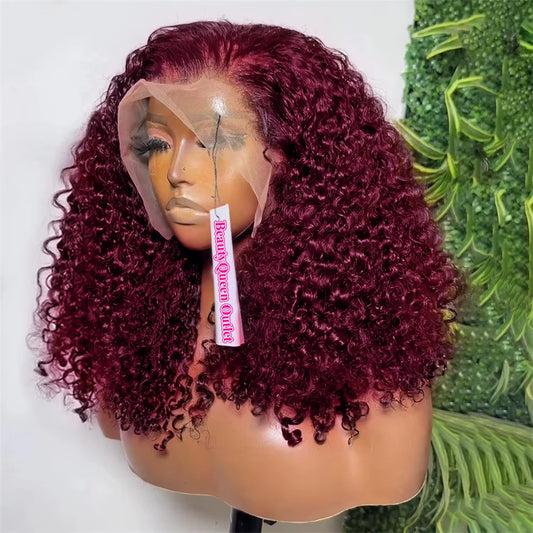 Deep Water Wave Bob 99J Burgundy Lace Front Wigs Bob Human Hair 13X4 Lace Frontal Wig Short Bob Curly Wig Brazilian Pre Plucked
