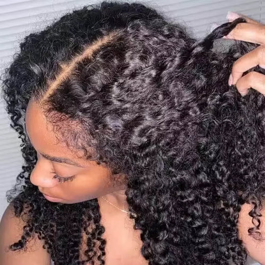Short Bob Kinky Curly Human Hair Frontal Wig 4C Edges Lace Front Wigs Transparent 4X4 Closure Human Hair Wig Natural Hairline