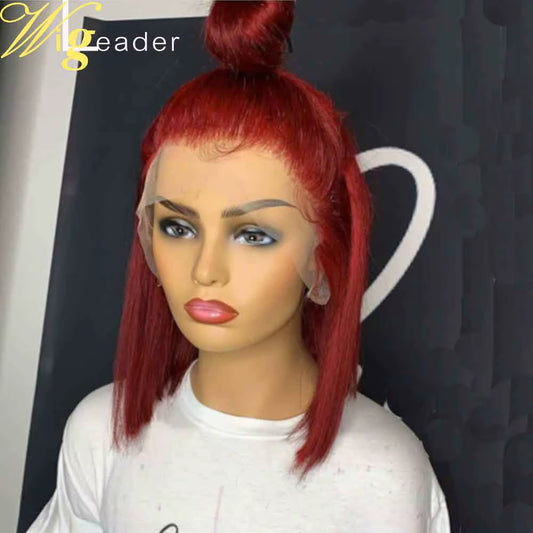 Summer Short Red Bob Human Hair Lace Front Wigs Preplucked 13X6 Lace Frontal Wigs Free Part Remy Hair Wigs with Baby Hair