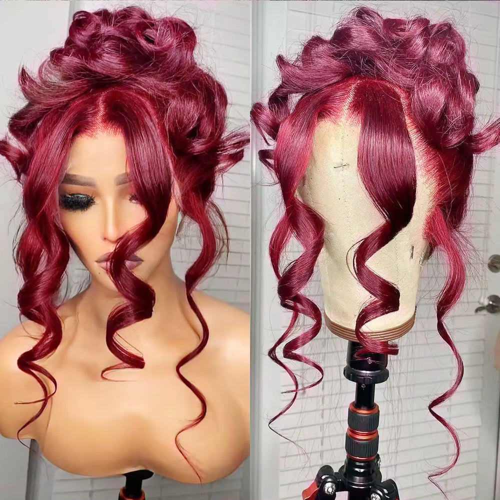 Invisi Strap 360 Full Hd Lace Frontal Wig 99J Burgundy Red Colored 30 Inch Body Wave Lace Front Wig Glueless Wig Human Hair