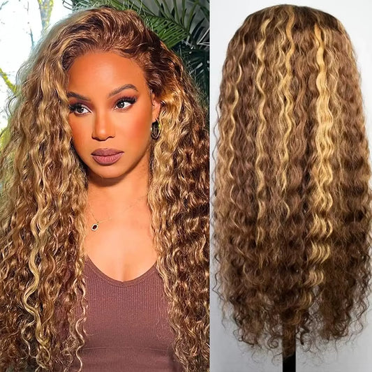 Highlight Wig Curly Human Hair Honey Blonde Lace Front Wigs Kinky Curly Wigs HD Transparent Lace 13X6 Lace Front Wig Human Hair