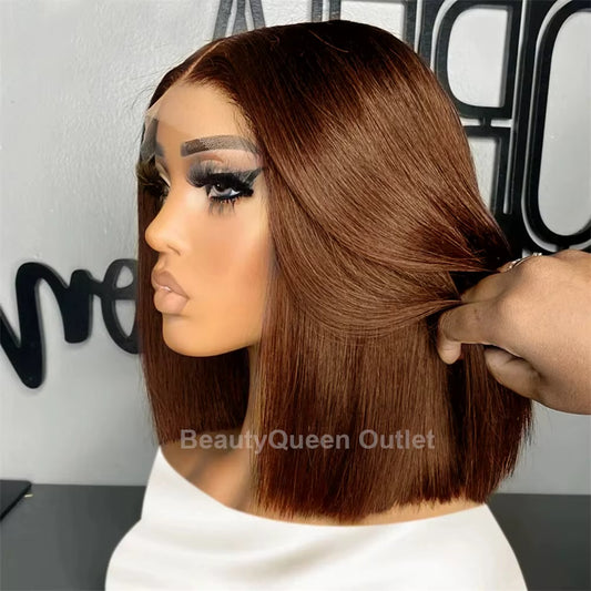 Brown 13X4 Straight Lace Frontal Bob Wig Pre Plucked Human Hair Wigs Brazilian Remy #4 Colored Straight Short Bob Wig for Women