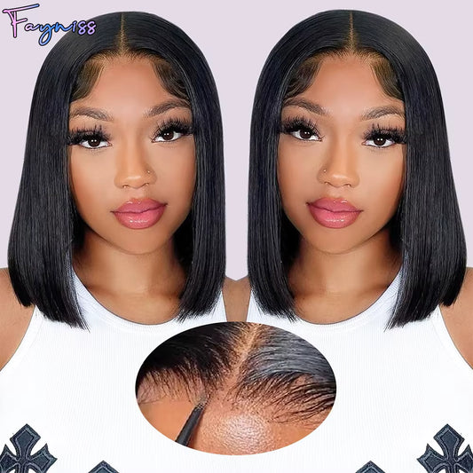 Wear and Go Glueless Straight Bob Wig 100% Human Hair Wigs for Women Pre Plucked Pre Cut Lace Front Wigs Human Hair