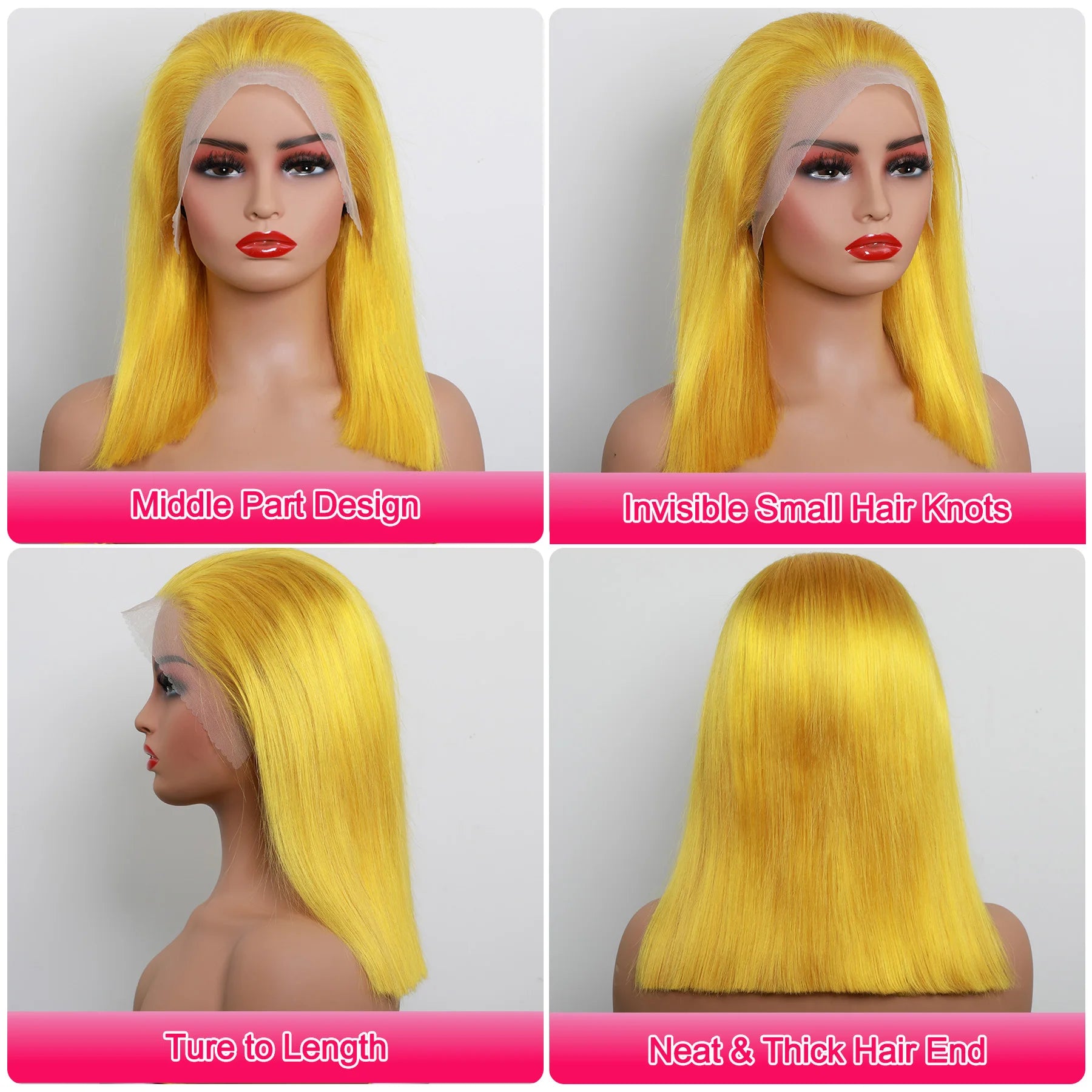 Yellow Bob Wig Human Hair 13X4 Transparent Lace Front Human Hair Wigs 180% Density Brazilian Remy Human Hair Short Lace Bob Wig
