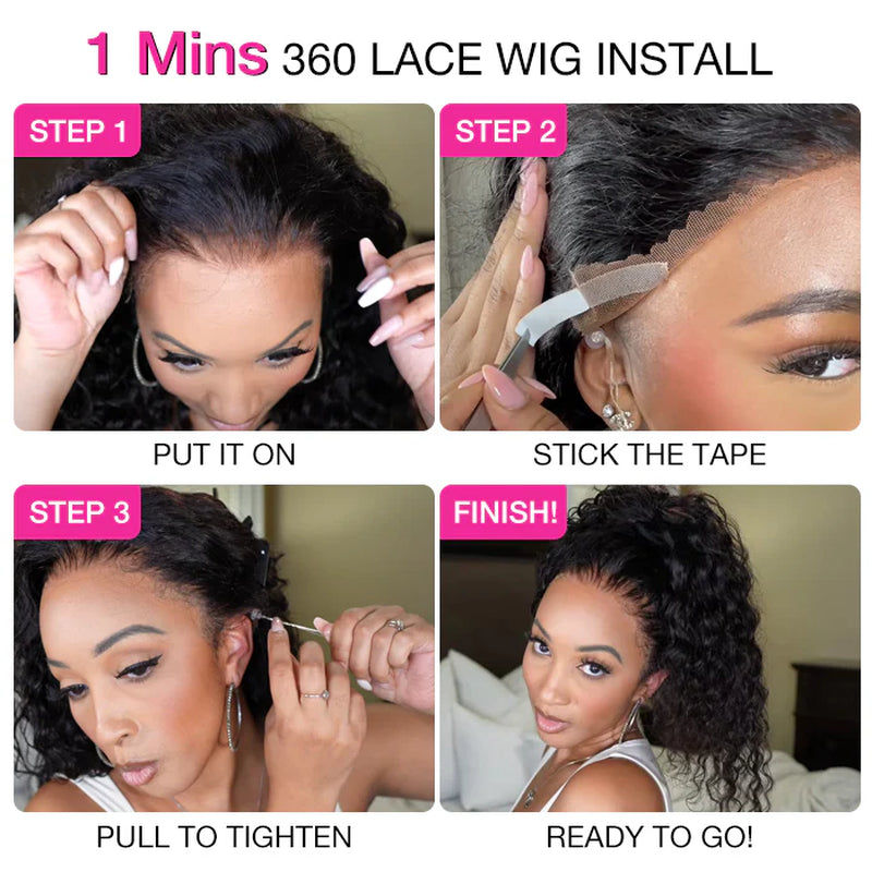 220% Density Glueless 360 Lace Frontal Wigs with Hidden Elastic String Ready & Go Affordable Snug Fit Human Hair Wigs Special Sale