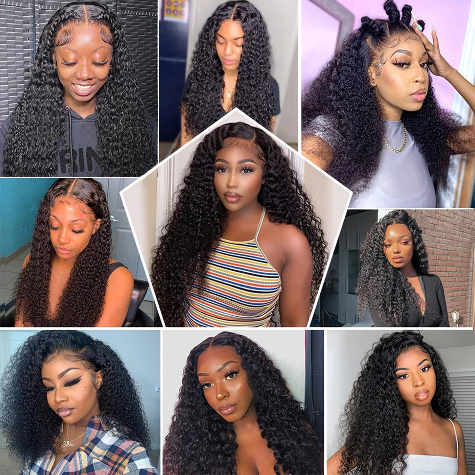 HD Deep Wave 13X4 Lace Frontal Human Hair Wig on Sale 28 30 32 Inch Brazilian Remy 200% Density Curly 4X4 Closure Wigs for Women