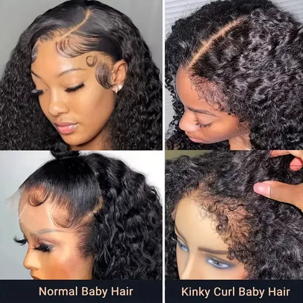 Short Bob Kinky Curly Human Hair Frontal Wig 4C Edges Lace Front Wigs Transparent 4X4 Closure Human Hair Wig Natural Hairline