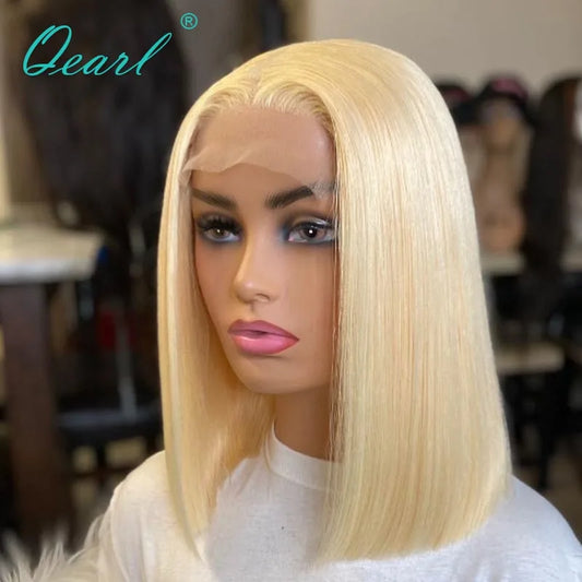 Women HD Lace Front Human Hair Wigs Short Bob Lace Frontal Wig Ombre Ash Blonde Grey Highlights 13X1 Transparent Wig Sale Qearl