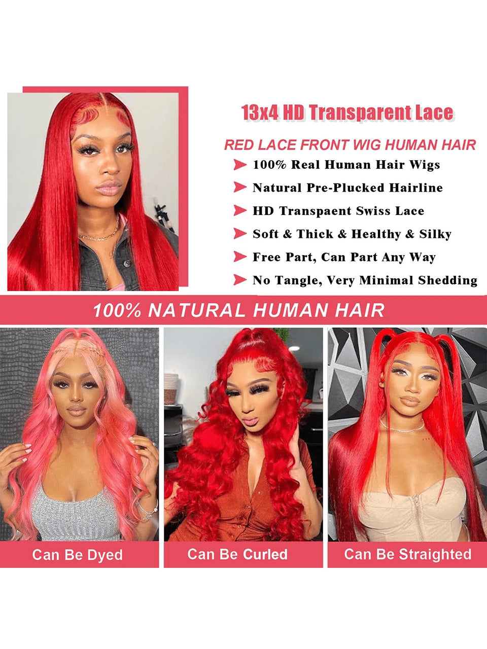 Red Lace Front Wigs Human Hair Straight 13X4 HD Lace Frontal Wigs Human Hair Burgundy Red Wig Pre Plucked with Baby Hair 250% Density Red Colored Straight Glueless Wigs for Women 32 Inch